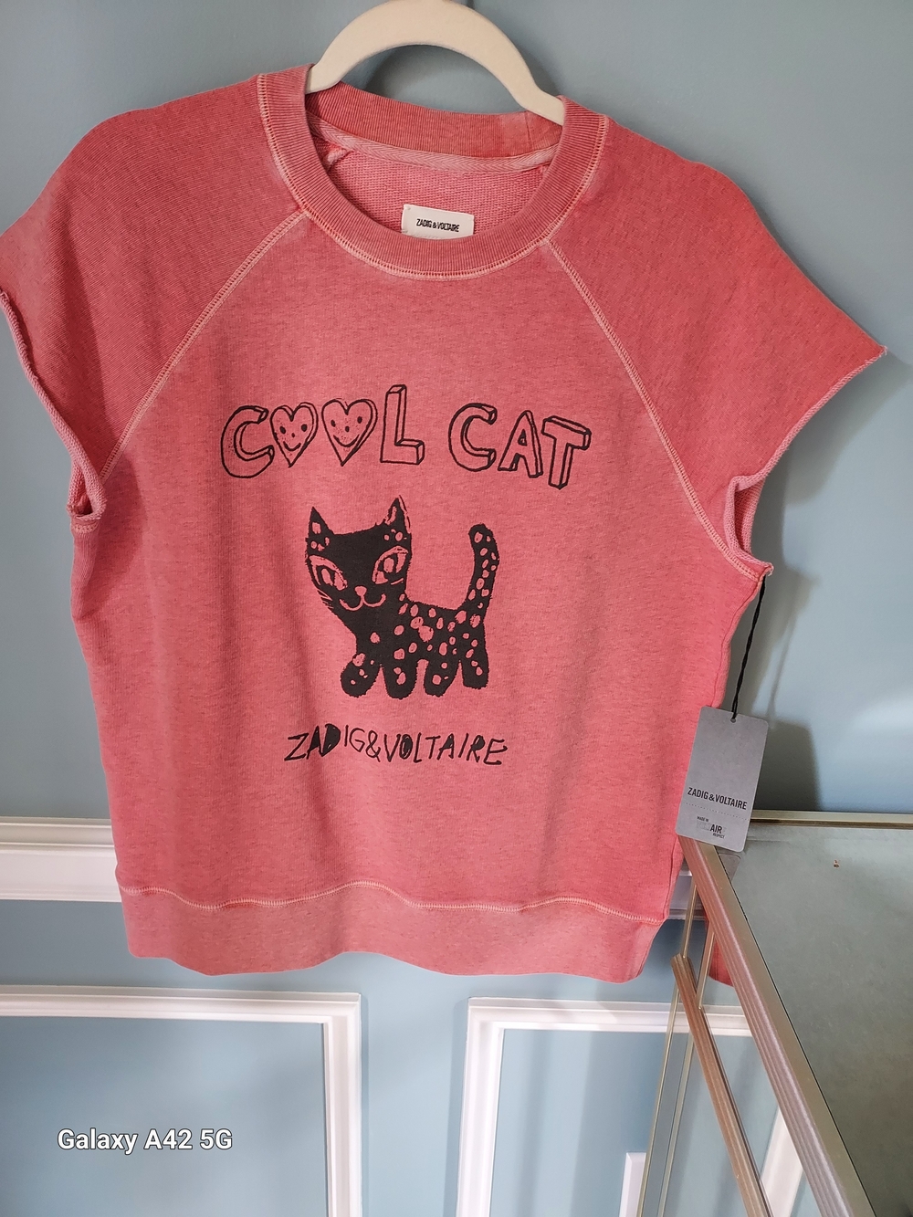 Zadig & Voltaire Coral Pink 'Cool Cat' Graphic Tee